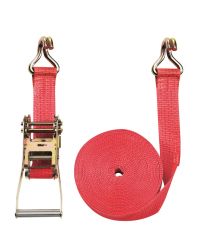 Zweiteiliger Zurrgurt, mit Spitzhaken, 5000 daN zul. Zugkraft in der Umreifung, Gurtbreite 50 mm, Länge 6 m, Farbe rot, 5 Streifen, VE 2 Stück