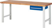 Baukastenwerkbank, Platte Buche 40 mm, 1 Schublade 150 mm, BxTxH 2000x700x840 mm, RAL 7035/5010