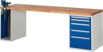 Baukastenwerkbank, Platte Buche 40 mm, 5 Schubladen: 1x60,1x90, 2x150, 1x270 mm, 1 Schraubstockschr. m. Schraubstock, BxTxH 2500x700x840 mm