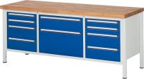 Werkbank, BxTxH 2000x700x840 mm, 8 Schubladen: 4x120/4x150 mm, 2 Schubladen 180/360 mm, Platte Buche 40 mm, RAL 7035/5010