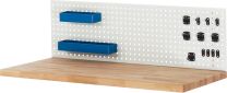 Lochplatte mit Halterungen, BxTxH 1500x15x450 mm, inkl. 12-teiliges Hakenset + 2 Ablagewannen, RAL 7035