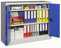 Falttürenschrank, Vollblechtüren, 2 verzinkte Böden, BxTxH 1200x400x1000 mm, RAL 7035/5010