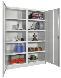Schwerlastschrank, Vollblechtüren, mit Trennwand, 8 beschichtete Böden, BxTxH 1040x630x1950 mm, RAL 7035