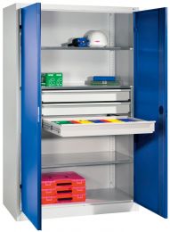 CP Schwerlastschrank mit mittigem Schubladenblock, BxTxH 930x500x1950 mm, RAL 7035/5012