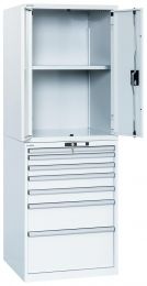 Lista Aufsatzschrank mit Vollblechflügeltüren, BxTxH 717x725x1000 mm, 1 Verstellboden, RAL 7035, passend zu Schubladenschrank 36x36 E, 62.636.020