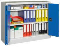 Falttürenschrank, Vollblechtüren, 2 verzinkte Böden, BxTxH 1500x400x1000 mm, RAL 7035/5010