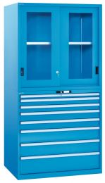 Lista Aufsatzschrank mit Sichtfensterschiebetüren, BxTxH 1023x725x1000 mm, 1 Verstellboden, RAL 5012, passend zu Schubladenschrank 54x36 E, 62.647.010