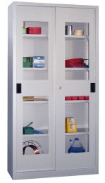 Schiebetürenschrank, Sichtfenstertüren, 4 verzinkte Böden, ohne Trennwand, BxTxH 1000x400x1950 mm, RAL 7035