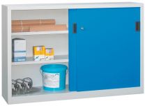 Schiebetürenschrank, Vollblechtüren, 2 verzinkte Böden, ohne Trennwand, BxTxH 1000x400x1000 mm, RAL 7035/5010