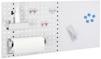 Organisationswand, BxH 1000x450 mm, RAL 7035, Beschriftungsfläche rechts, Lochplattenfläche links, inkl. Zubehör, Set 3