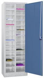 Ordnungsschrank, BxTxH 640x400x1950 mm, 2x13 verstellbare Fächer, RAL 7035/5010 lichtgrau/enzianblau