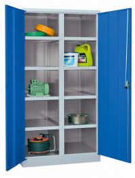 Schwerlastschrank, Vollblechtüren, mit Trennwand, 8 beschichtete Böden, BxTxH 1040x 630x1950 mm, RAL 7035/5010