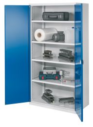 Schwerlastschrank, Vollblechtüren, 4 Fachböden, BxTxH 1000x600x1950 mm, RAL 7035/5010