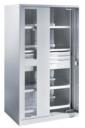 Lista Schwerlastschrank mit Einschwenktüren und Sichtscheiben, elektr. Zahlenschloss, BxTxH 1146x690x1950 mm, RAL 7035, 59.553.020