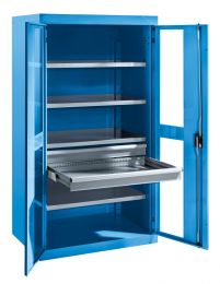 Lista Schwerlastschrank mit Sichtfensterflügeltüren, elektr. Zahlenschloss, BxTxH 1100x641x1950 mm, RAL 5012, 98.106.010