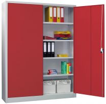 Flügeltürenschrank, Vollblechtüren, 4 verzinkte Böden, BxTxH 1500x400x1950 mm, RAL 7035/3000