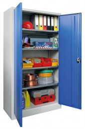 Flügeltürenschrank, Vollblechtüren, 4 verzinkte Böden, BxTxH 1000x500x1950 mm, RAL 7035/5010