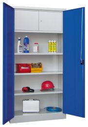 Flügeltürenschrank, oben verschließbares Wertfach, darunter 3 besch. Böden, Zyl.-Schl., BxTxH 1000x500x1950 mm, RAL 7035/5010