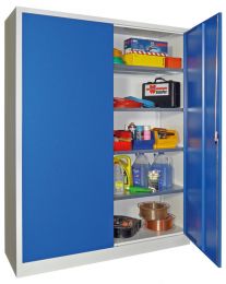 Flügeltürenschrank, Vollblechtüren, 4 verzinkte Böden, BxTxH 1500x400x1950 mm, RAL 7035/5015