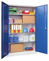 Flügeltürenschrank, Vollblechtüren, 4 verzinkte Böden, BxTxH 1500x500x1950 mm, RAL 7035/5010