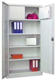 Flügeltürenschrank, oben verschließbares Wertfach, darunter 3 besch. Böden, Zyl.-Schl., BxTxH 1000x500x1950 mm, RAL 7035