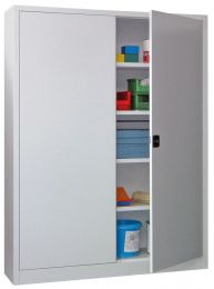 Flügeltürenschrank, Vollblechtüren, 4 verzinkte Böden, BxTxH 1500x500x1950 mm, RAL 7035
