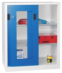 Schiebetürenschrank, Sichtfenstertüren, 2 verzinkte Böden, ohne Trennwand, BxTxH 1000x500x1200 mm, RAL 7035/5010