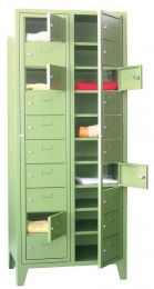 Wäscheschrank - Füße - 2x10 Fächer und Haupttür mit Zylinderschloss - BxTxH 770x500x1850 mm