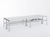 Doppelseitige Garderobenbank - ohne Schuhrost - Edelstahl/Alu - TxH 700x450 mm - Länge 1500/2000 mm 