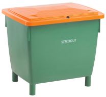 Universal- und Streugutbehälter aus HDPE, Korpus grün, Deckel orange, abschließbar, ohne Entnahmeöffnung, AuffangVol. 210 l, BxTxH 790x605x775 mm