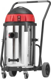 Naß- Trockensauger, Edelstahlbehälter 50 l, Kippfahrgestell, 3,5 m Saugschl. 40 mm Durchm., Universal-Schrägrohrdüse, Motor 230V/2x1200 W, 7000 l/min