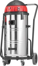 Naß- Trockensauger, Edelstahlbehälter 73 l, Kippfahrgestell, 3,5 m Saugschl. 40 mm Durchm., Universal-Schrägrohrdüse, Motor 230V/3x1200 W, 10500 l/min