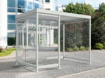 WSM Raucherunterstand, BxTxH 3180x2165x2510 mm, lichte Höhe 2360 mm, ca. 6-7 Personen, farbbeschichtet RAL 9002 grauweiß, fertig montiert, 1/2 Glasfront, 102000984