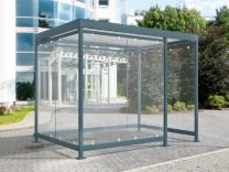 WSM Raucherunterstand, BxTxH 3180x2165x2510 mm, lichte Höhe 2360 mm, ca. 6-7 Personen, farbbeschichtet RAL 9002 grauweiß, fertig montiert, 3/4 Glasfront, 102000676