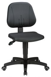 Arbeitsdrehstuhl - Sitzhöhe 440-620 mm -  PU-Schaum schwarz /  Kunstleder schwarz  / Buche / Stoffpolster blau - mit Rollen 