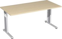 Schreibtisch, BxTxH 1600x800x680-820 mm, höhenverstellbar, Platte ahorn, C-Fuß-Gestell siber