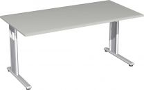 Schreibtisch, BxTxH 1600x800x680-820 mm, höhenverstellbar, Platte lichtgrau, C-Fuß-Gestell silber