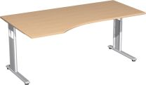 PC-Schreibtisch, BxTxH 1800x1000x680-820 mm, links 425 mm, höhenverstellbar, Platte buche, C-Fuß-Gestell silber