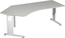 PC-Schreibtisch, BxTxH 2166x1131x680-820 mm, links 800 mm, höhenverstellbar, Platte lichtgrau, C-Fuß-Gestell silber