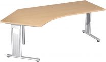 PC-Schreibtisch, BxTxH 2166x1131x680-820 mm, links 800 mm, höhenverstellbar, Platte buche, C-Fuß-Gestell silber