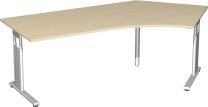 PC-Schreibtisch, BxTxH 2166x1131x680-820 mm, rechts 800 mm, höhenverstellbar, Platte ahorn, C-Fuß-Gestell silber