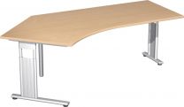 PC-Schreibtisch, BxTxH 2166x1131x680-820 mm, rechts 800 mm, höhenverstellbar, Platte buche, C-Fuß-Gestell silber