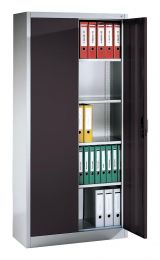 CP Flügeltürenschrank, BxTxH 930x400x1950 mm, 4 lackierte Fachböden, RAL 7035/7021 lichtgrau/anthrazit