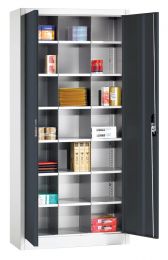 CP Flügeltürenschrank, BxTxH 930x400x1950 mm, 21 Fächer, Fachmaß BxTxH 280x365x240 mm, RAL 7035/7021 lichtgrau/anthrazit