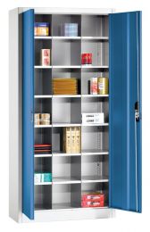 CP Flügeltürenschrank, BxTxH 930x400x1950 mm, 21 Fächer, Fachmaß BxTxH 280x365x240 mm, RAL 7035/5010 lichtgrau/enzianblau