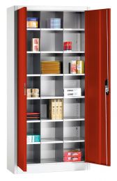 CP Flügeltürenschrank, BxTxH 930x400x1950 mm, 21 Fächer, Fachmaß BxTxH 280x365x240 mm, RAL 7035/3003 lichtgrau/rubinrot