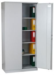 Feuergeschützter Büroschrank, BxTxH 950x500x1950 mm, 2 Türen, 4 Böden, Kapazität 55 Ordner, RAL 7035 lichtgrau