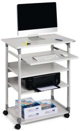Computertisch, BxTxH 750x534x950-1150 mm, 4 Böden, höhenverstellbarer Tastaturauszug, fahrbar, lichtgrau