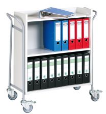 Aktenwagen, LxBxH 950x455x1015 mm, 3 Böden, 2 OH, Ladefläche LxB 728x315 mm, Traglast 150 kg, silbergrau/lichtgrau
