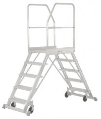 Leichtmetallbau Podesttreppe fahrbar - beidseitig begehbar - Podestgröße 600x800 mm - 2x3 /  2x8 Stufen - Standhöhe: 750 mm - 1950 mm